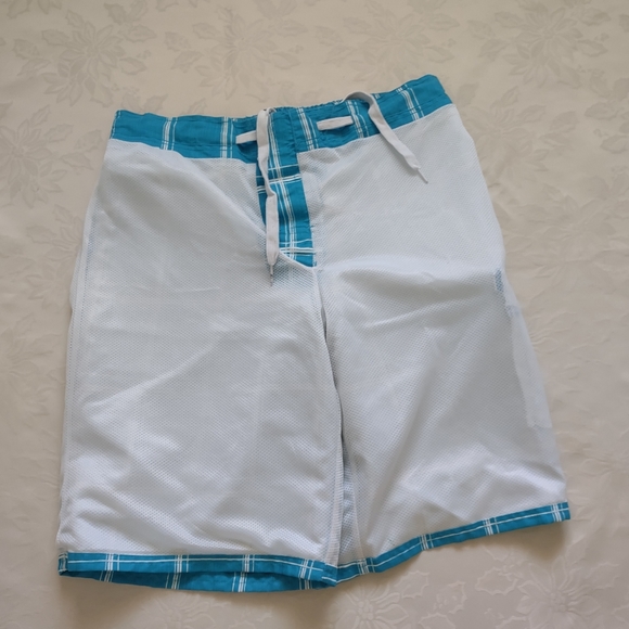 Ocean Pacific turquoise plaid swim shorts lined - Picture 7 of 7